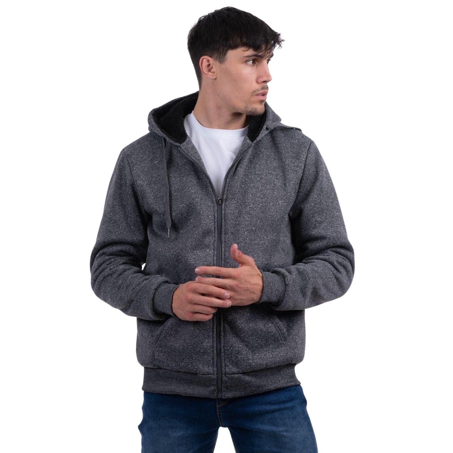 MENS HOODED PADDED SWEATSHIRT HOODY SHERPA FLEECE FUR LINED JUMPER JACKETS TOPS