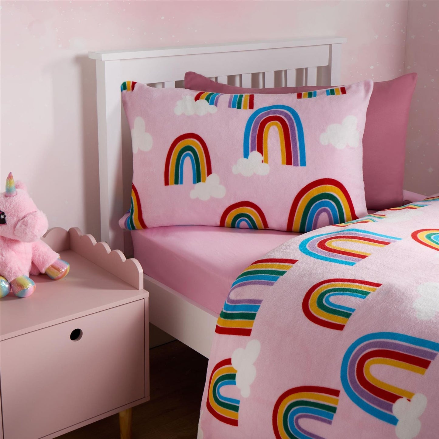 OHS Rainbow Duvet Cover Set Warm Teddy Fleece Supersoft Thermal Bedding