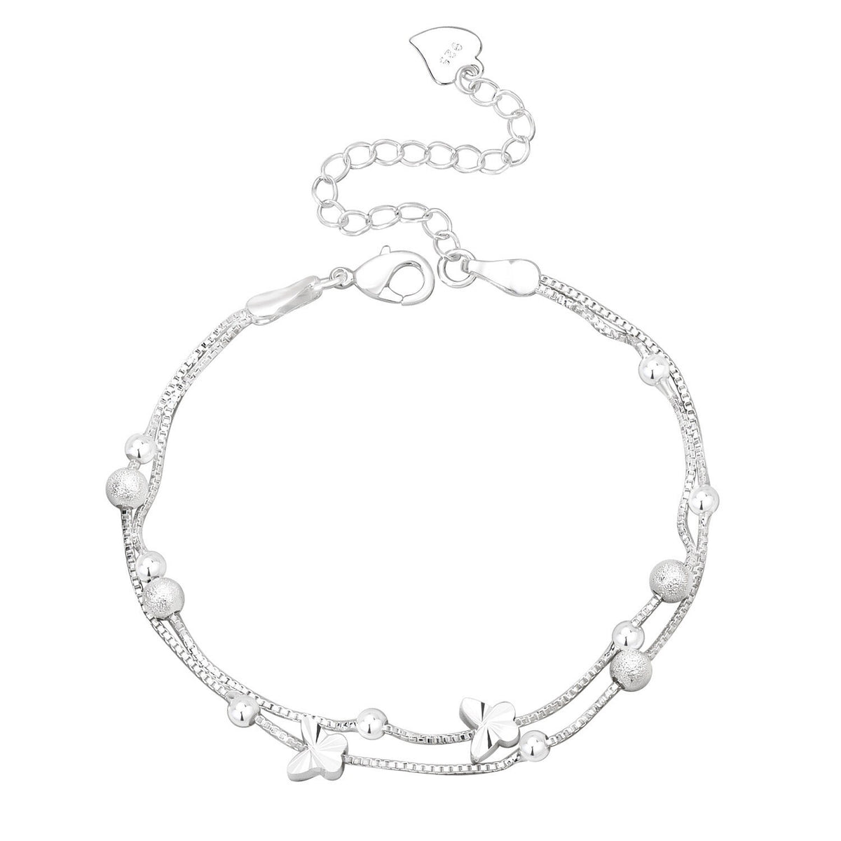 925 Sterling Silver Butterfly Bead Linked Adjustable Bracelet Jewellery Gift