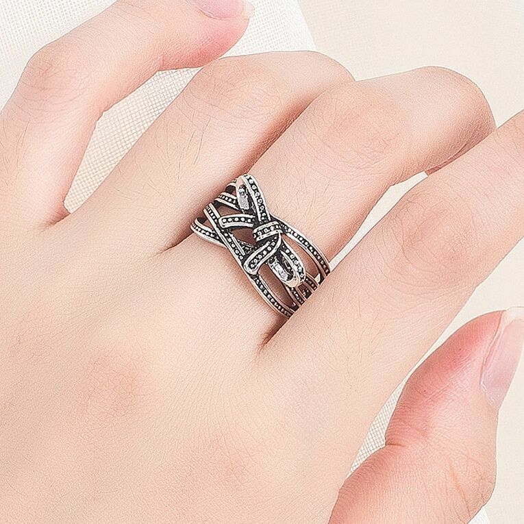 Women Girls Elegant Bow Tie Adjustable Ring 925 Sterling Silver Jewellery Gift U