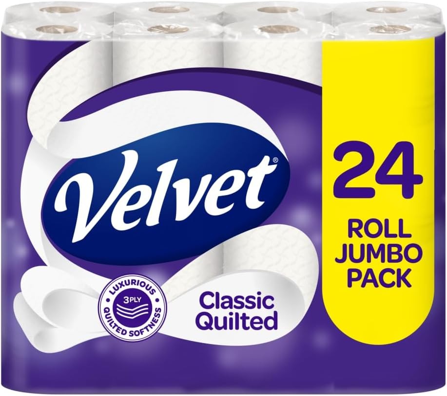 Velvet Classic Quilted Toilet Tissue 24 Rolls - Luxuriously Soft, Strong and Abs