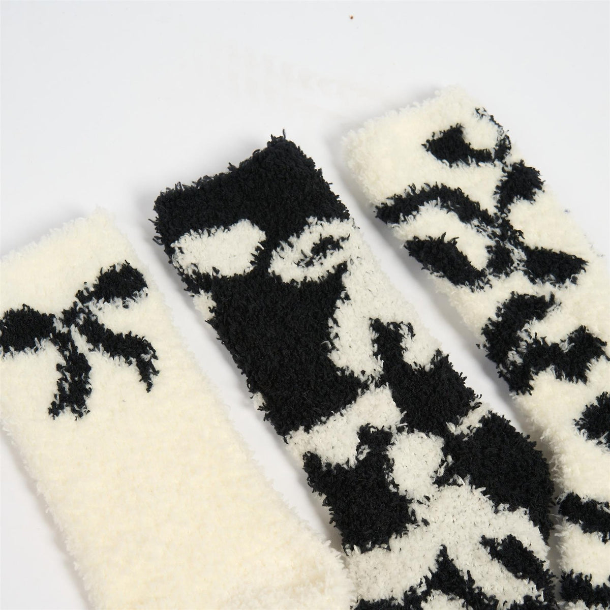 OHS Bows Socks 3 Pair Fluffy Fleece Warm Soft Thermal Bed Lounge Sock Slipper