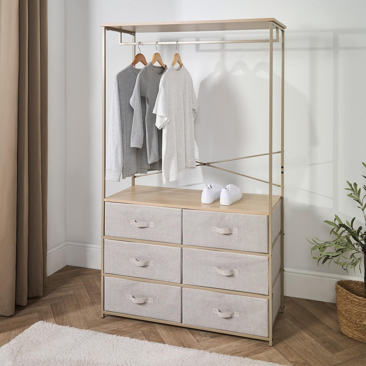 Cabinet Rail Wardrobe Open Home 6 Drawer Coat Hanger Storage Clothes Organiser