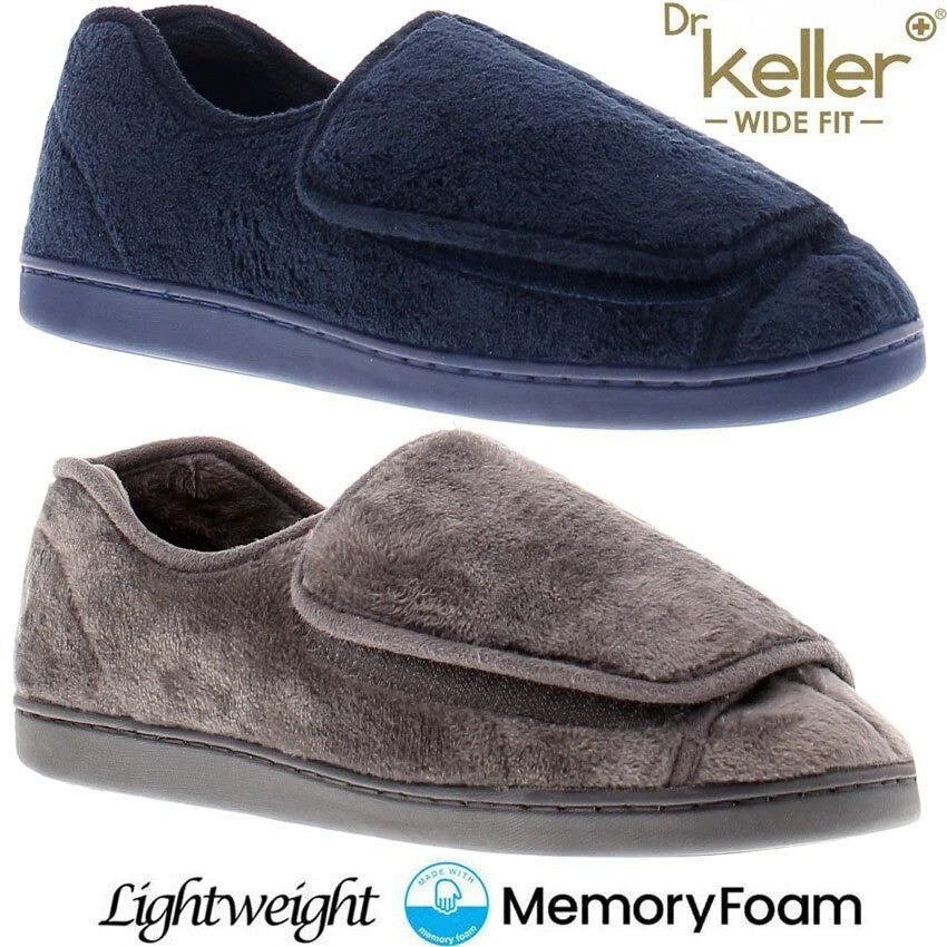 Mens Dr Keller Wide Fit Orthopaedic Slippers Memory Foam Diabetic Fleece Lined