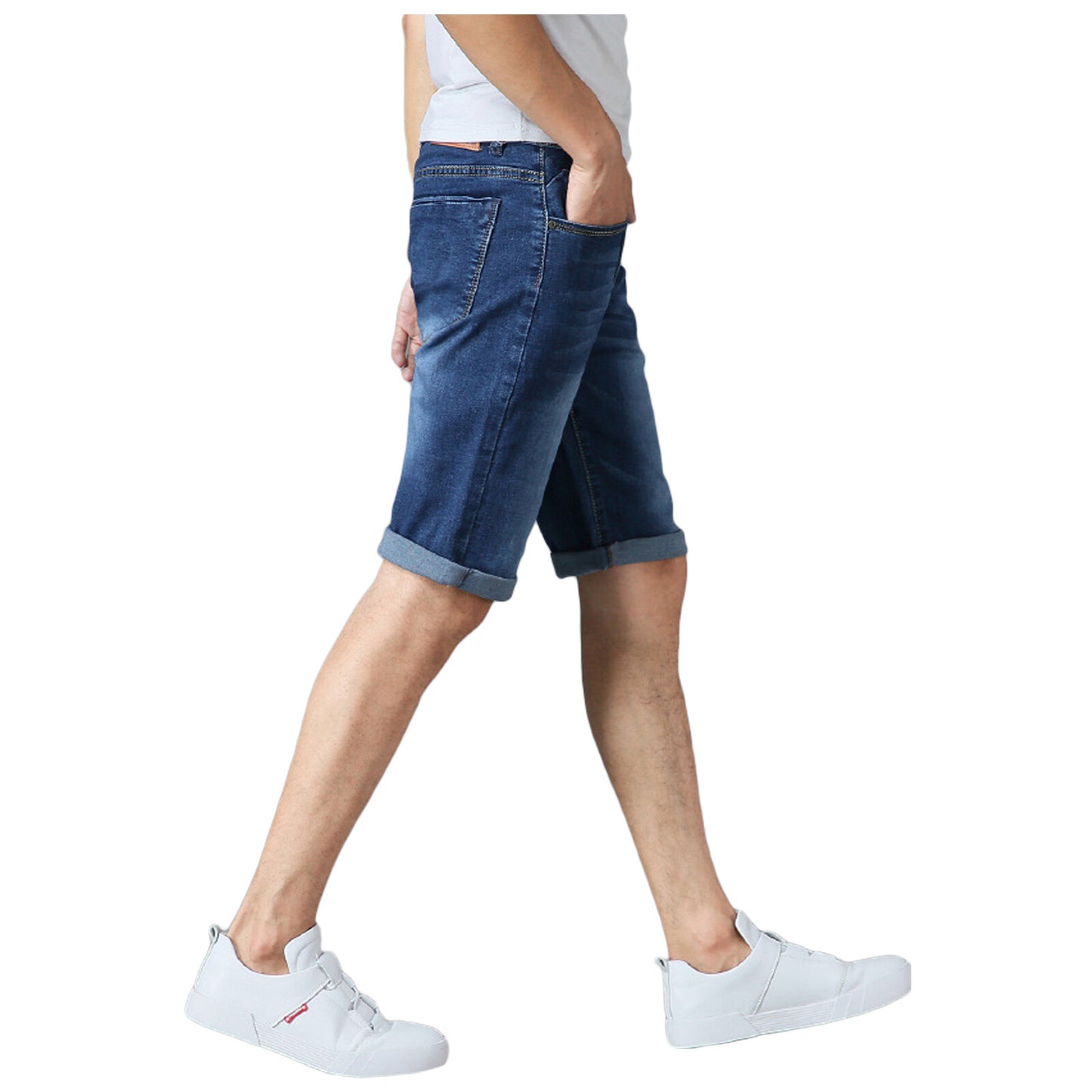 MENS DENIM SHORTS SLIM FIT CASUAL VINTAGE STRETCH HALF JEANS SUMMER SKINNY PANTS
