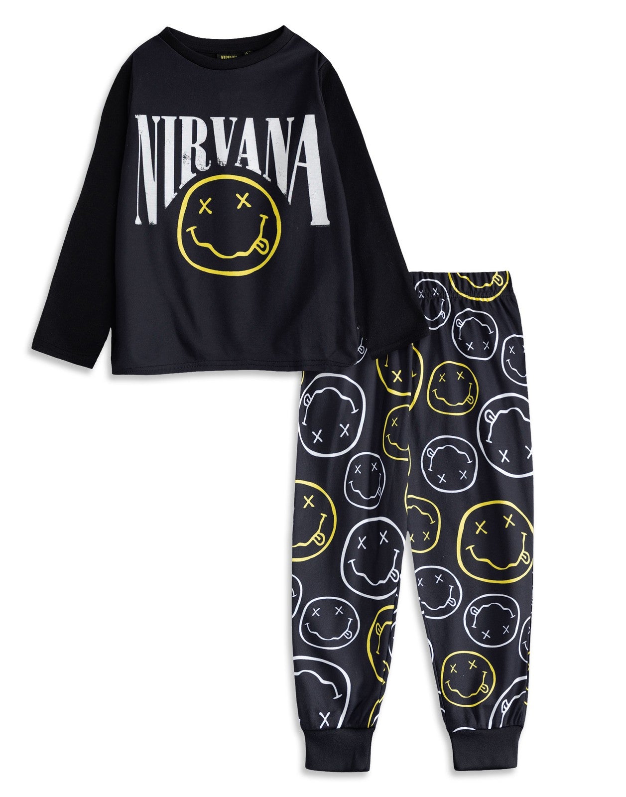Nirvana Long Sleeve Long Leg Pyjama Set | Unisex Kids Black | Official Merch