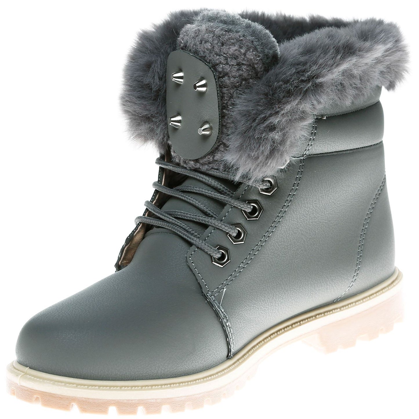 WOMEN LADIES ANKLE FUR LINE BOOTS FLAT GRIP SOLE WINTER ARMY COMBAT WINTER SHOES