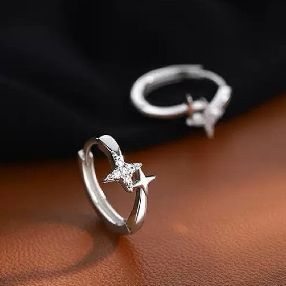 925 Sterling Silver Crystal Star Hoop Earrings Jewellery Women Girls Gift UK
