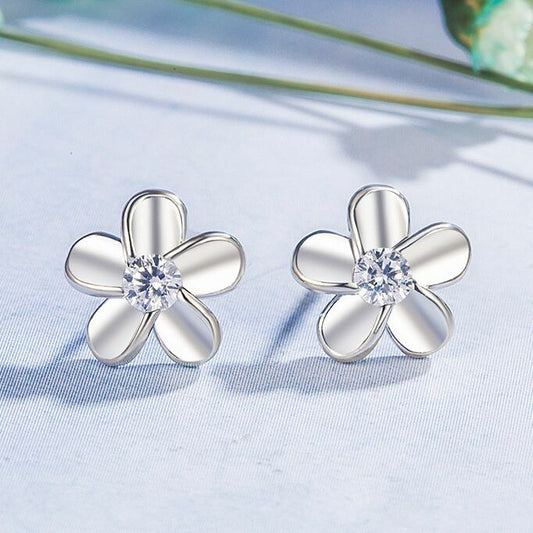 Womens Girls 925 Sterling Silver Smooth Flower Stud Earrings Jewellery Gift