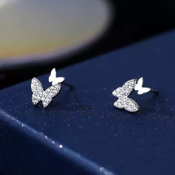 925 Sterling Silver Crystal Butterfly Stud Earrings Jewellery Women Gift UK