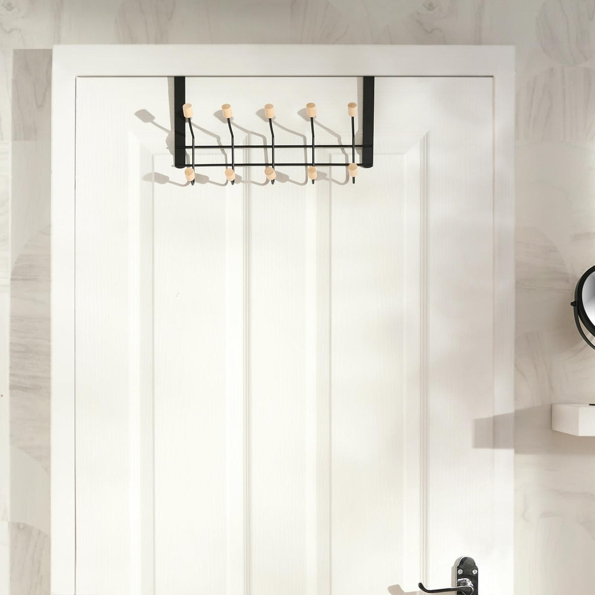 Over Door 10 Hooks Coat Hanger Wood Organiser Space Saving Home Storage Rail