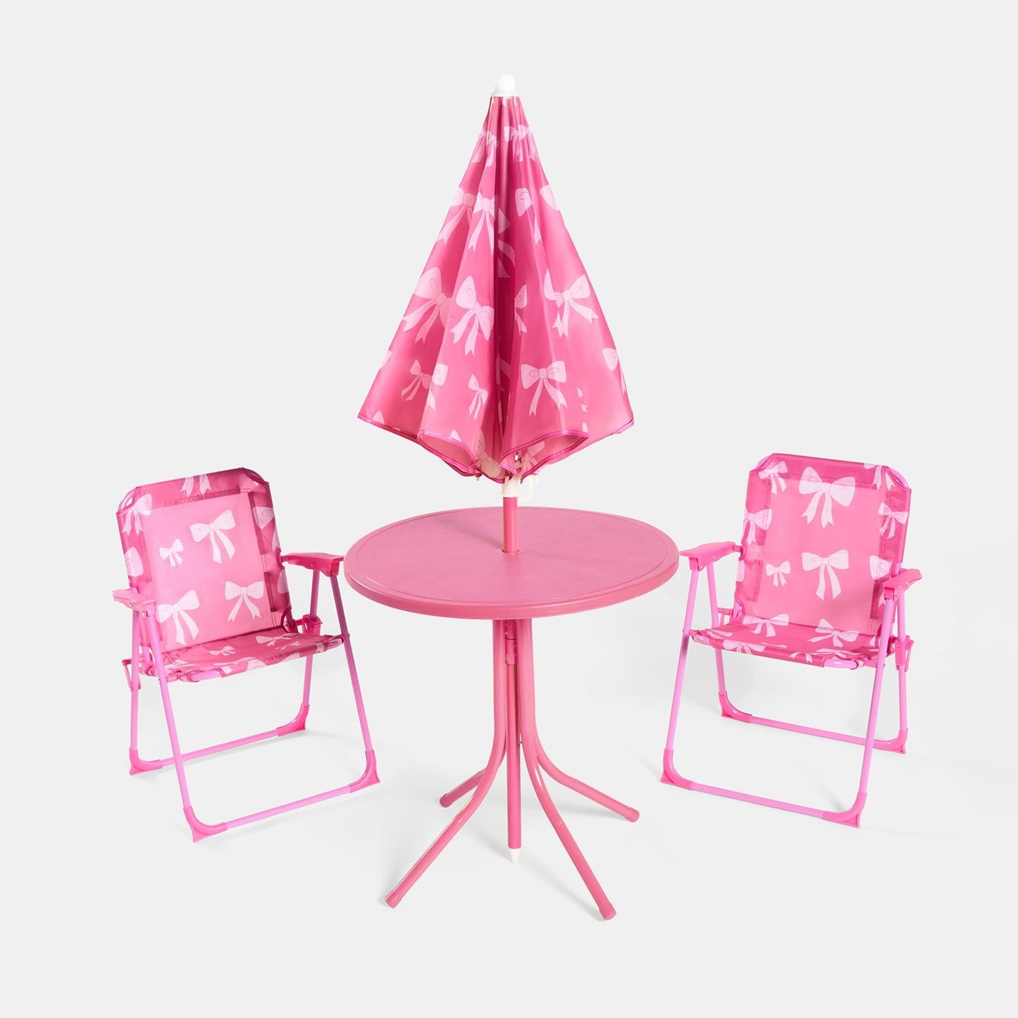 OHS Kids Folding Bistro Set Bows Print Table Chair Seat with Parasol Garden