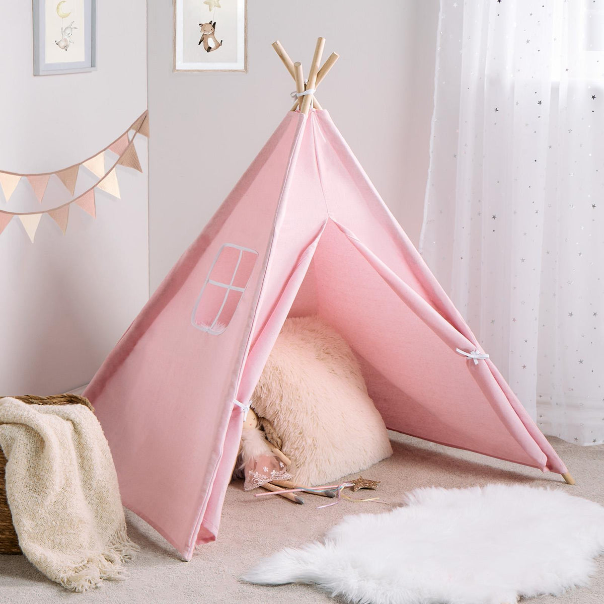 OHS Teepee Play Tent Kids Foldable Indoor Childrens Storage Wigwam House