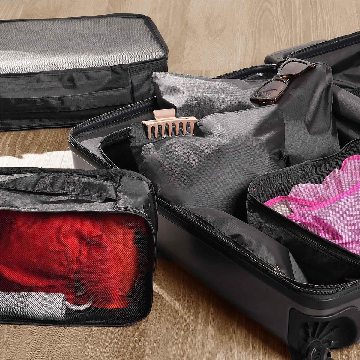 OHS Travel Bag Packing Cube Set Hand Luggage Suitcase Pouch Organiser 10pc Black