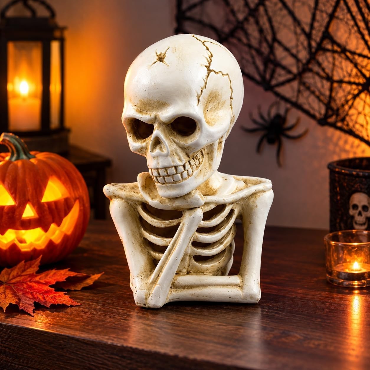 Halloween Skeleton Decoration 18cm Sitting Polyresin Scary Table Ornament