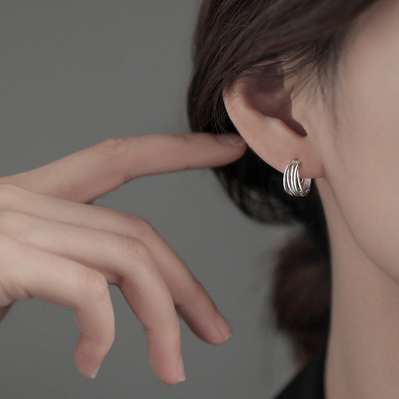 925 Sterling Silver Fashion Multi Layer Hoop Earrings Women Jewellery Gift UK