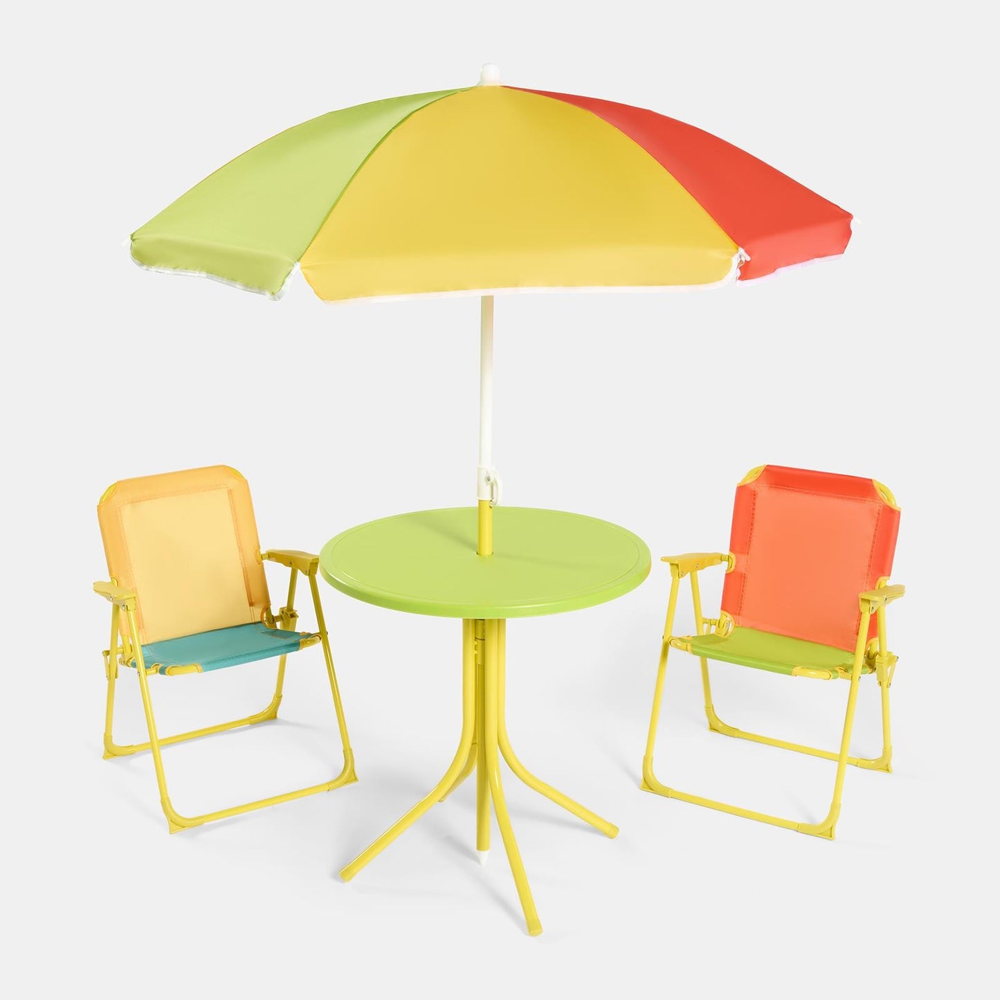 OHS Kids Folding Bistro Set Colour Block Table Chair Seat with Parasol Garden