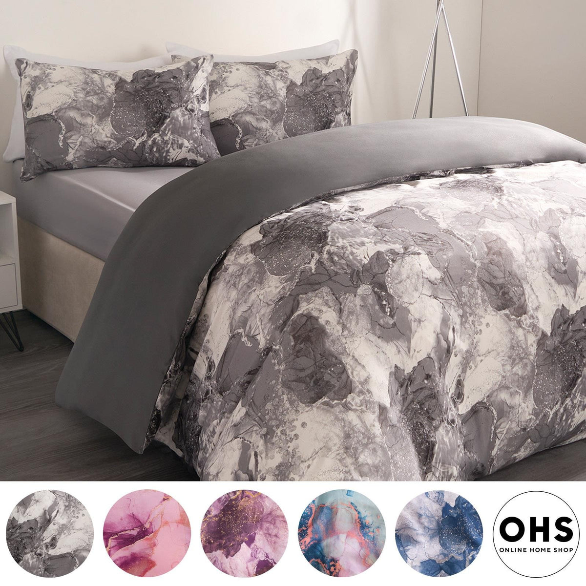 OHS Marble Bedding Set Reversible Duvet Cover with Pillowcase Single Double King