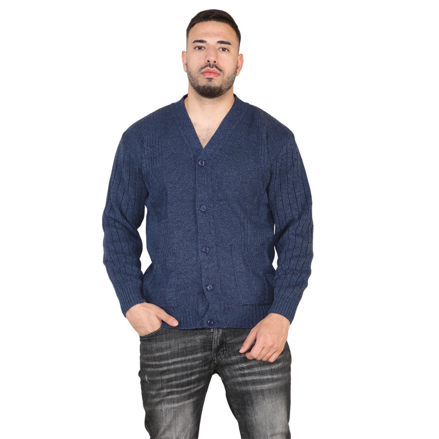 MENS AZTEC PATTERN CARDIGAN ZIP POCKET THICK WINTER WARM SWEATER KNITTED JUMPER