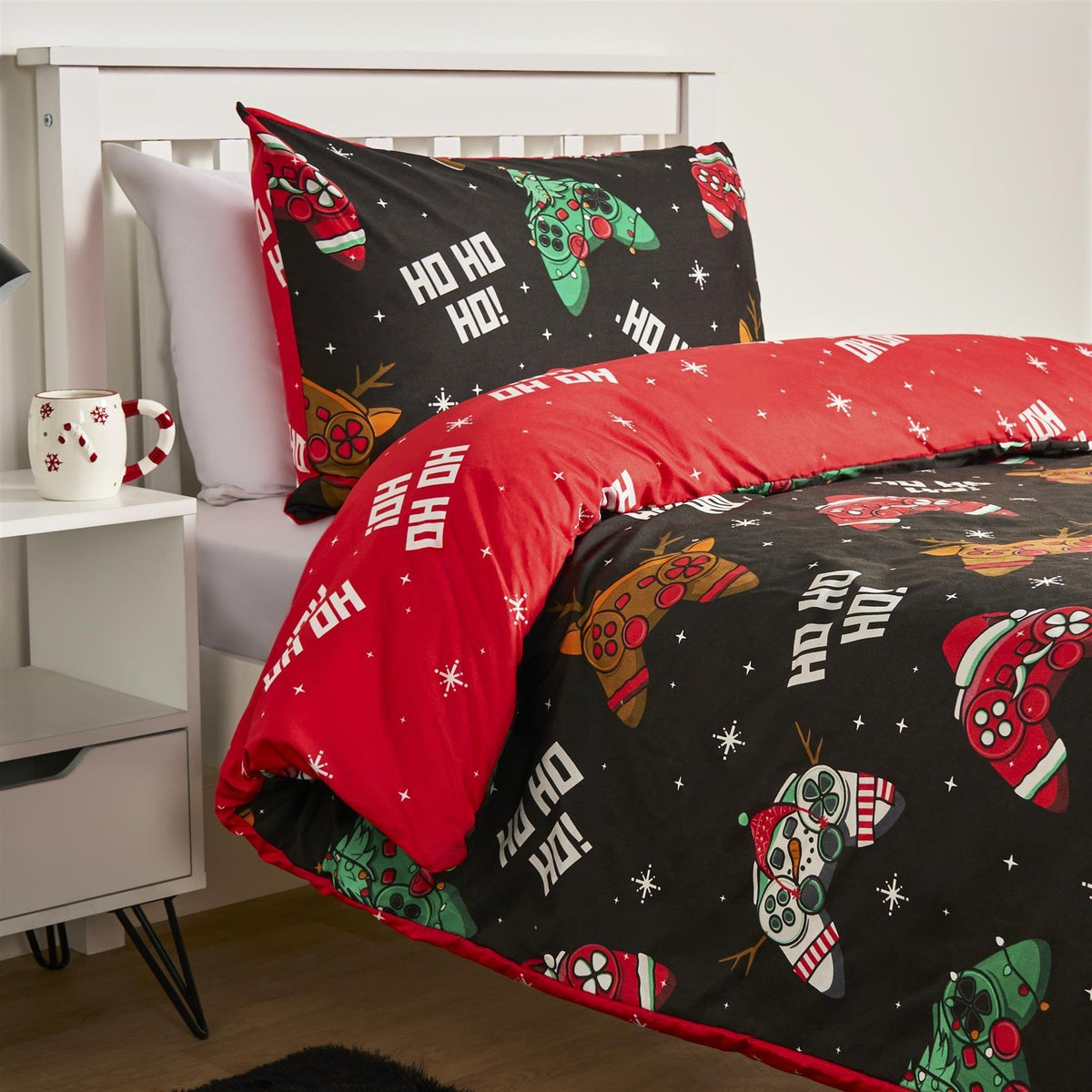 OHS Xmas Reversible Bedding Set Novelty Kids Duvet Cover with Pillowcase Double