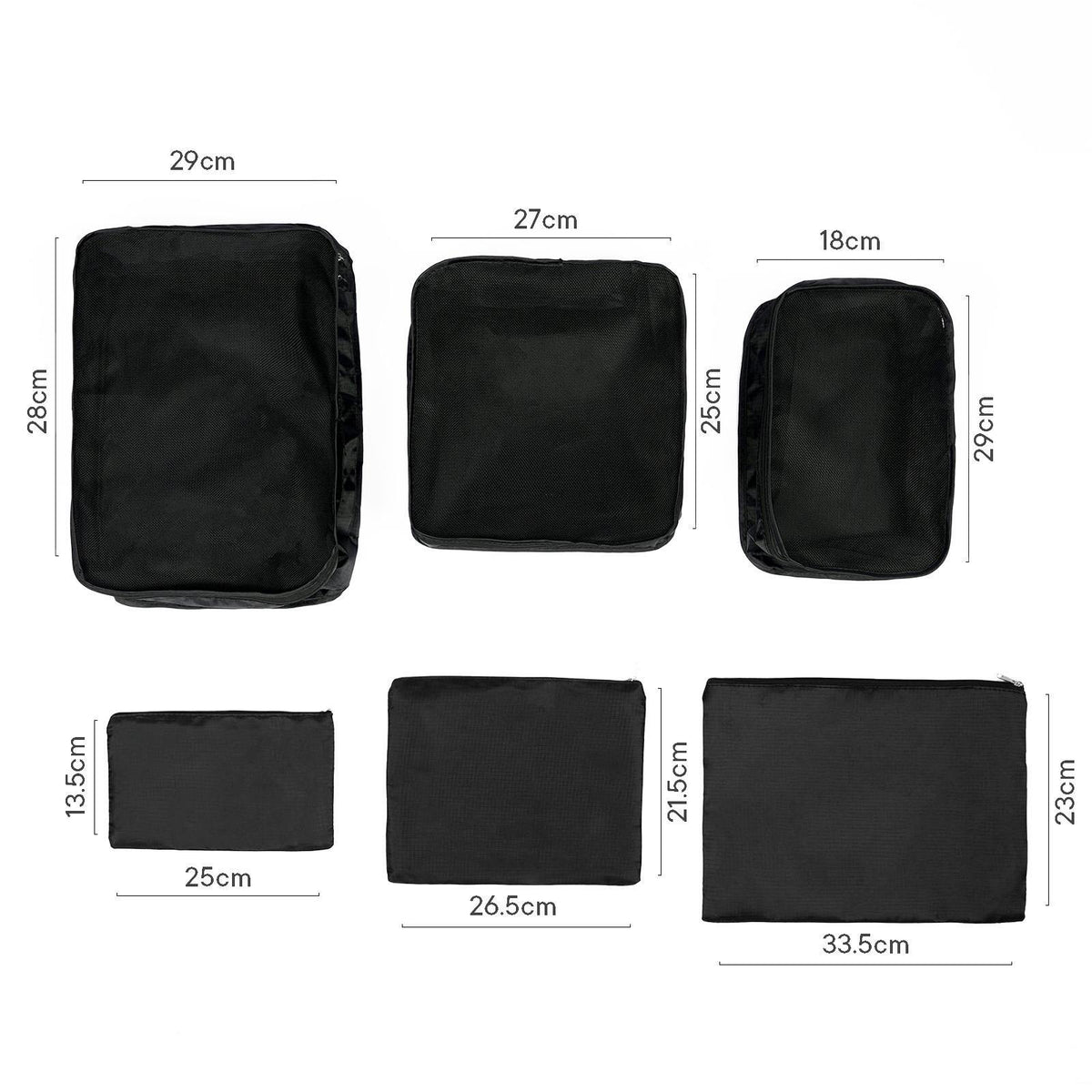 OHS Travel Bag Packing Cube Set Hand Luggage Suitcase Pouch Organiser 10pc Black