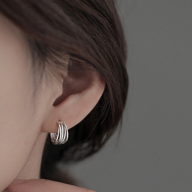 925 Sterling Silver Fashion Multi Layer Hoop Earrings Women Jewellery Gift UK