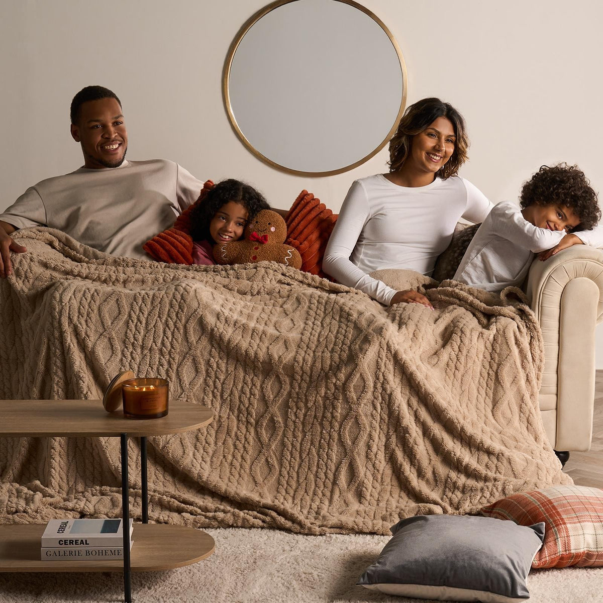 OHS Cable Knit Throw Soft Fleece Family Large Blanket Thermal Bedspread
