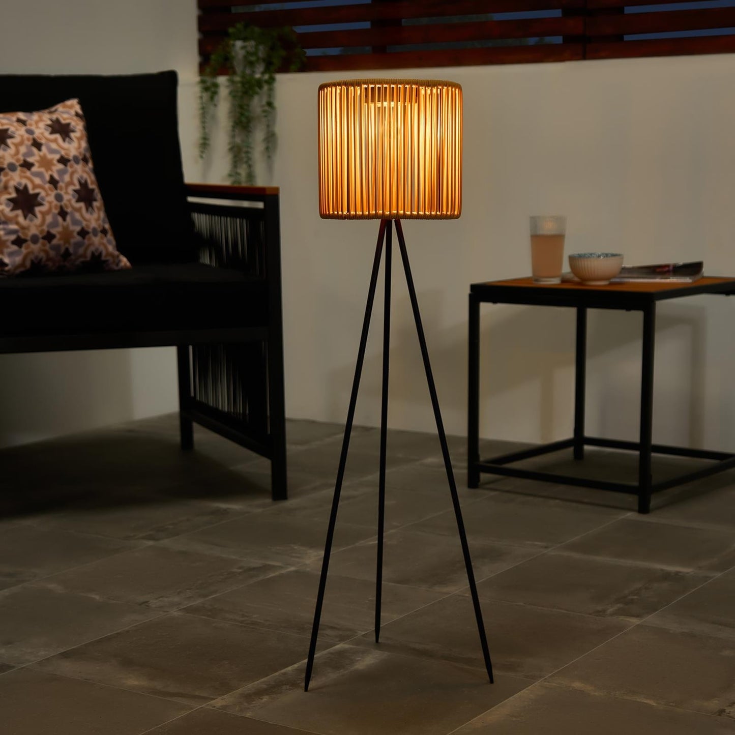 OHS Solar Floor Lamp Rattan Cordless Outdoor Garden Light Dusk Sensor