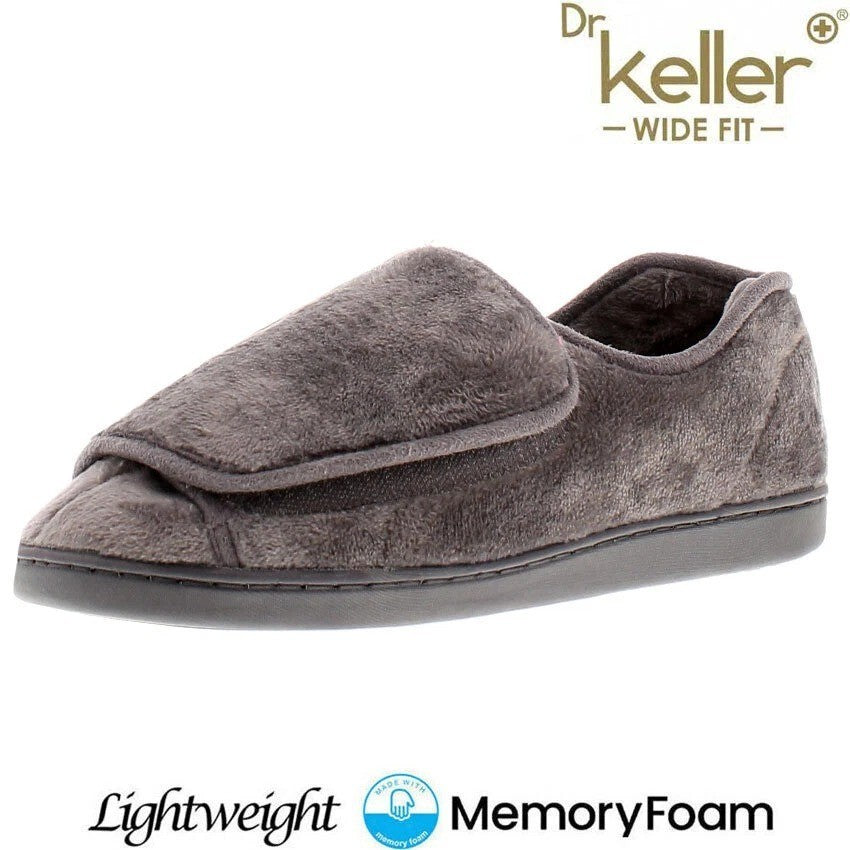 Mens Dr Keller Wide Fit Orthopaedic Slippers Memory Foam Diabetic Fleece Lined