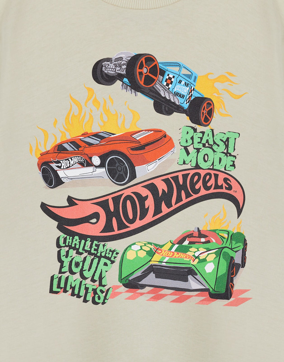Hot Wheels Short Sleeved T-Shirt | Boys Oatmeal | Official Merch