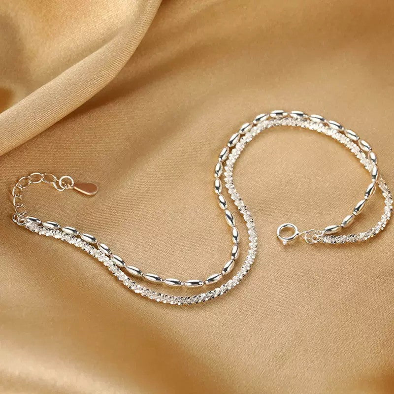 925 Sterling Silver Double Layer Fashion Bracelet Women Girls Jewellery Gift UK