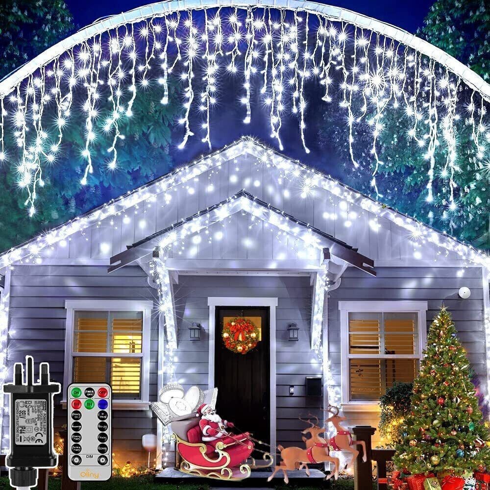 CHRISTMAS LED WHITE SNOWING ICICLE BRIGHT PARTY WEDDING XMAS OUTDOOR LIGHTS
