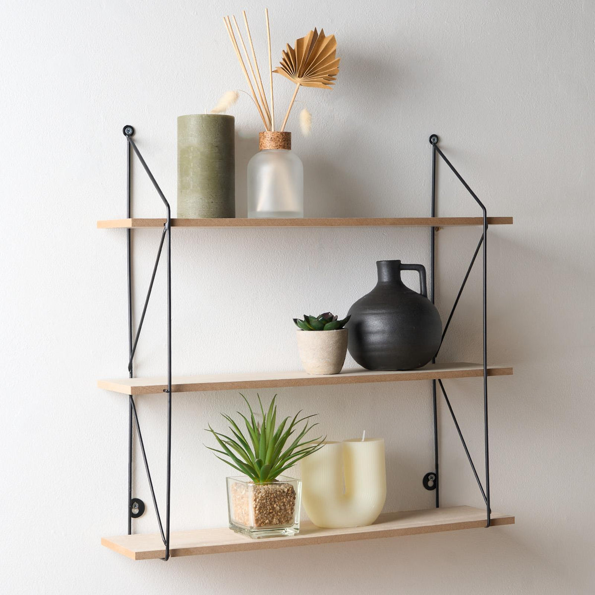 3 Tier Wooden Shelving Wall Display Wire Modern Organiser Home Storage Office