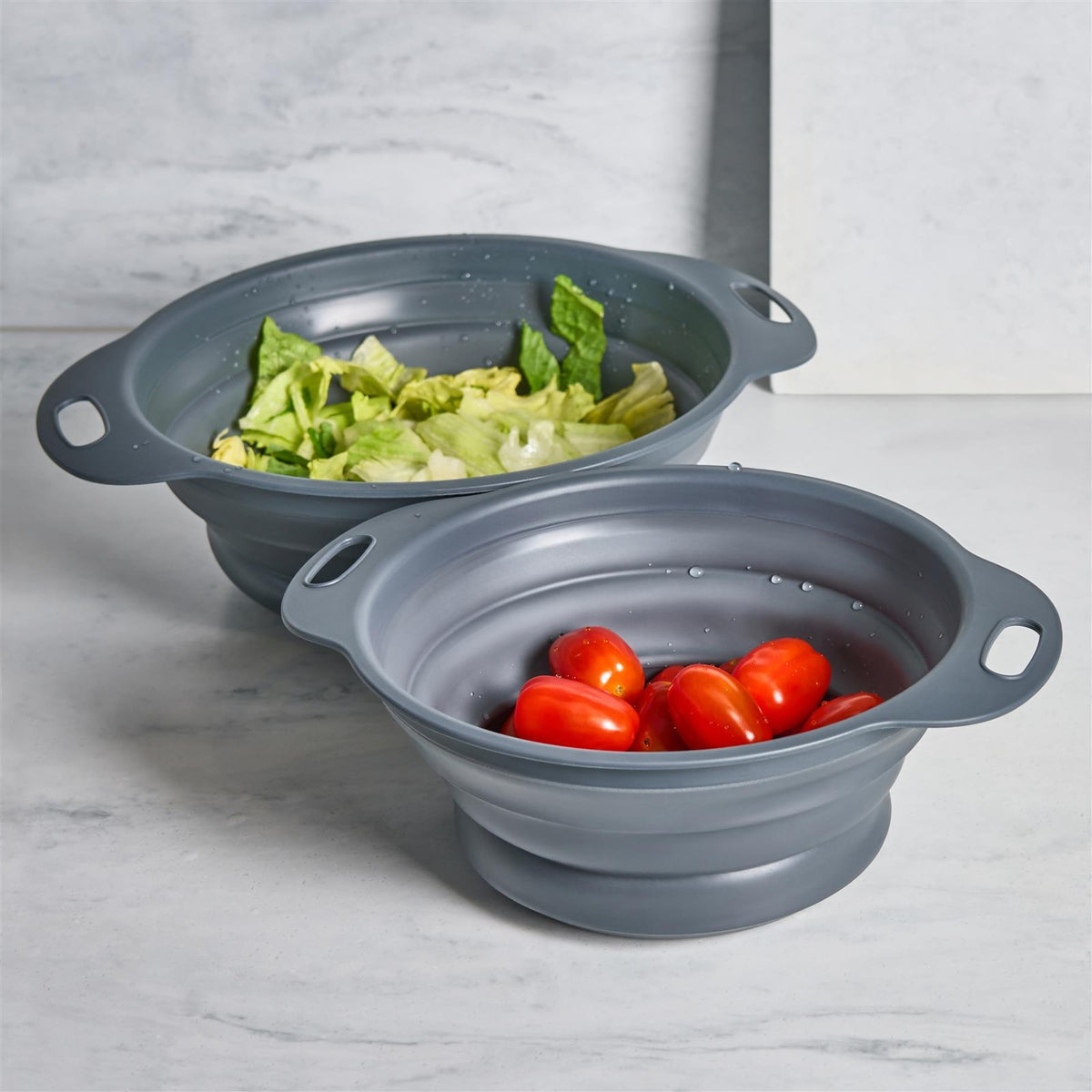 OHS Silicone Colander Set of 2 Collapsible Strainer Folding Draining Basket