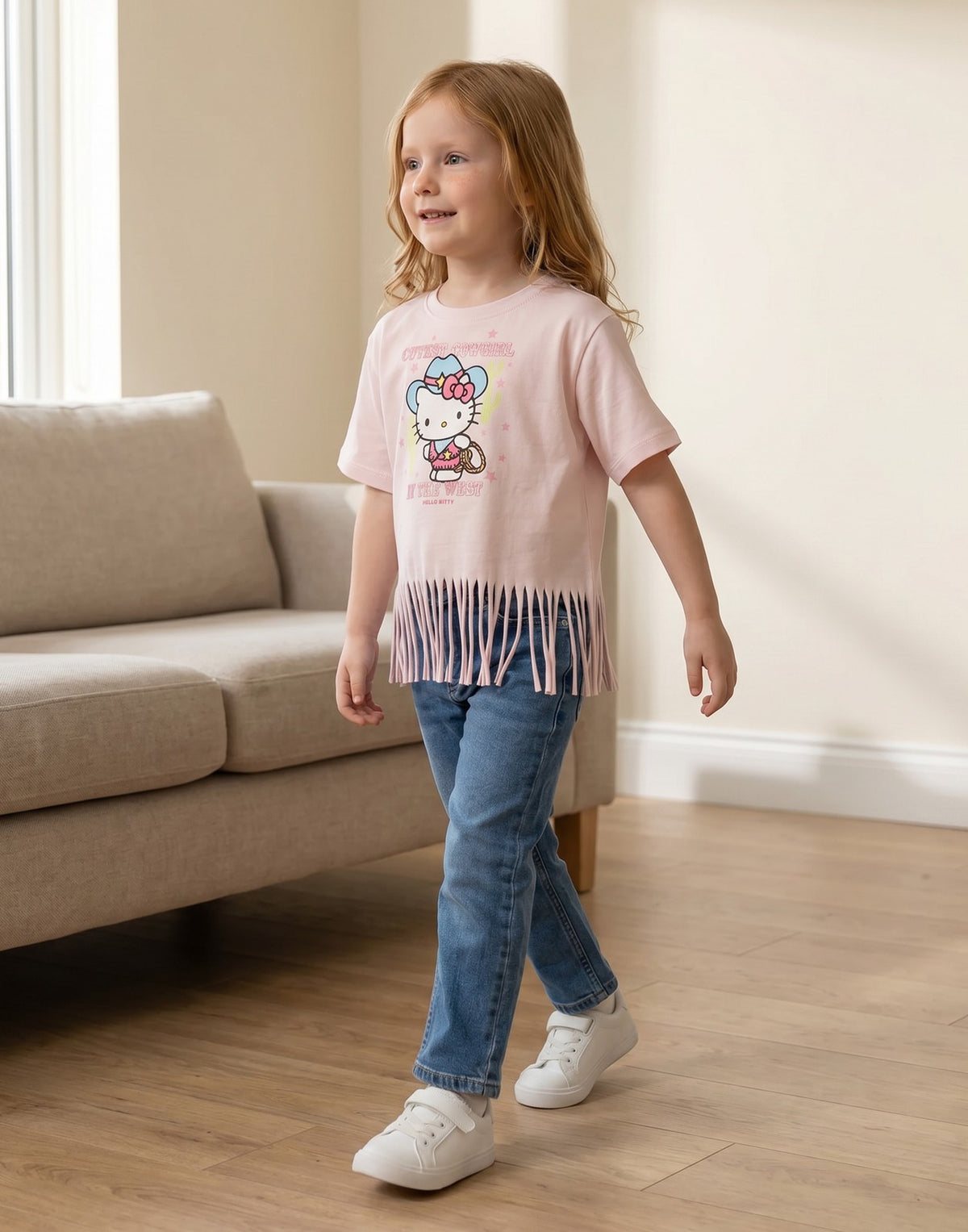 Hello Kitty Fringe Short Sleeved T-Shirt | Girls Pink | Official Merch