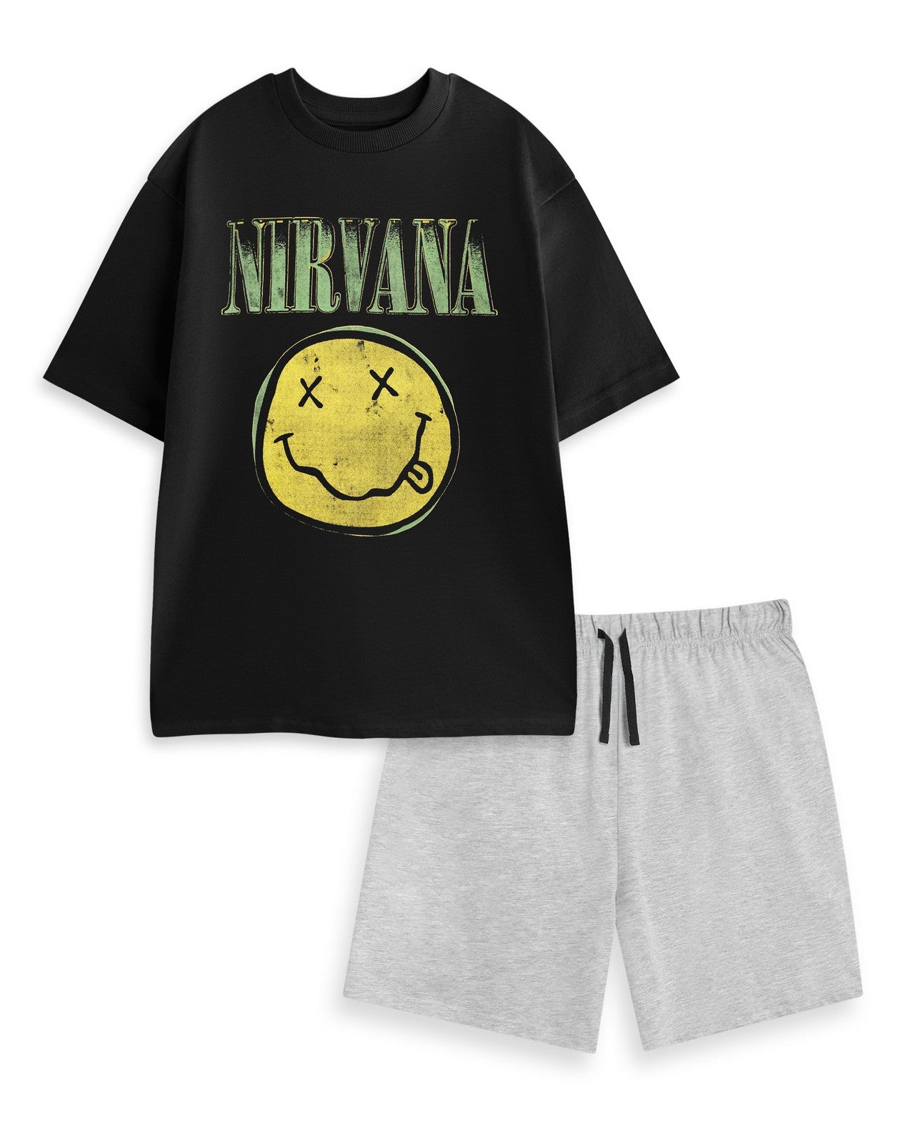 Nirvana Short Sleeve Short Leg Pyjama Set | Mens Black | Official Merch