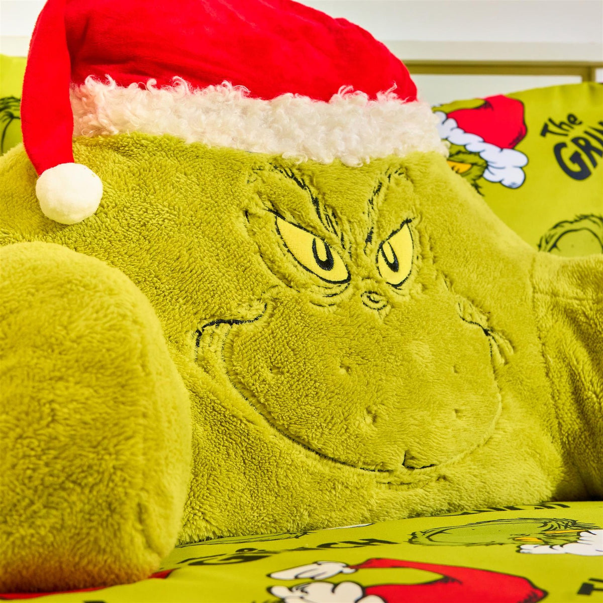 OHS x Grinch Cushion Kids Xmas Cuddle Reading Pillow Soft Teddy Fleece Bed Chair
