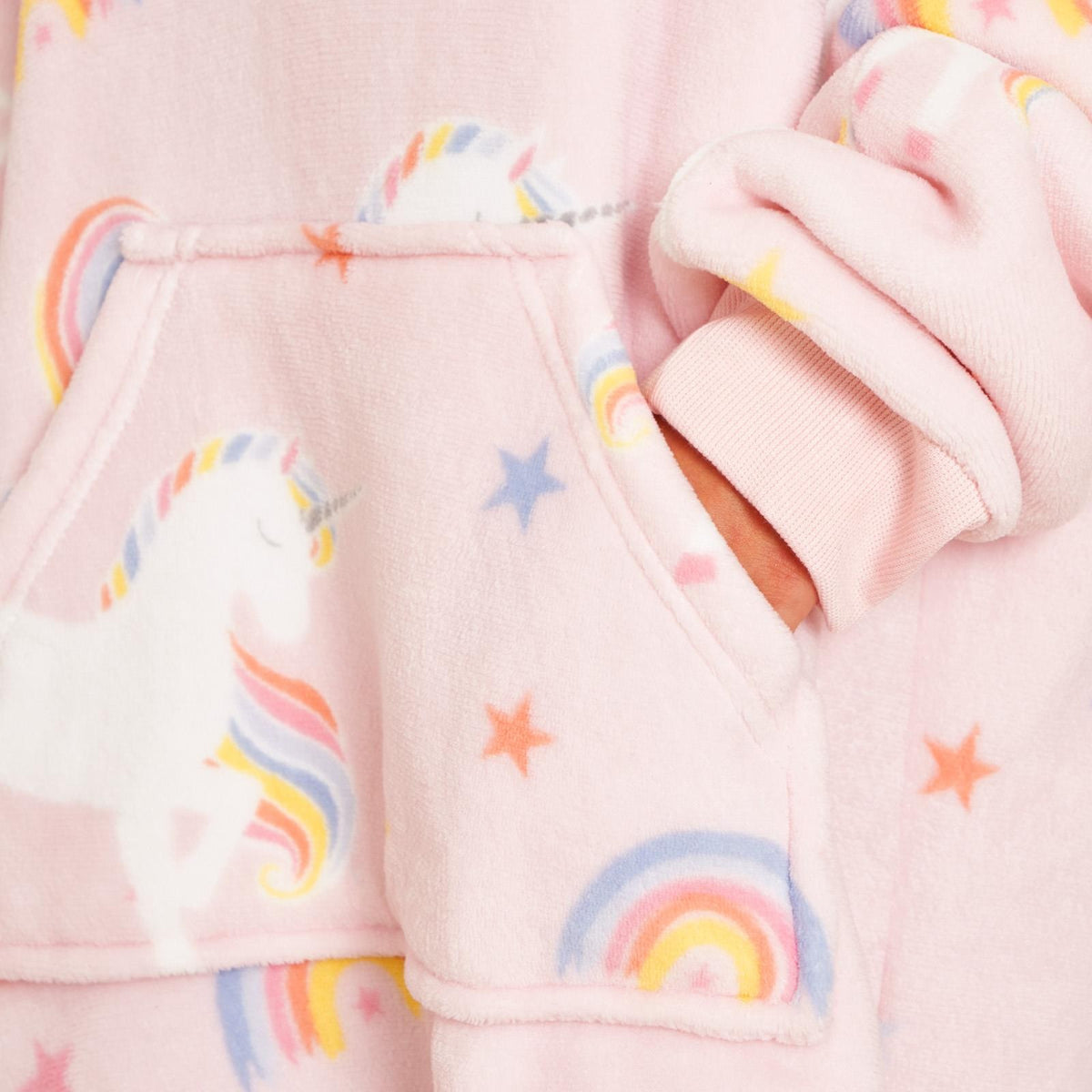 Dreamscene Unicorn Pink Rainbow Print Hoodie Blanket Fleece Oversized Kids Throw