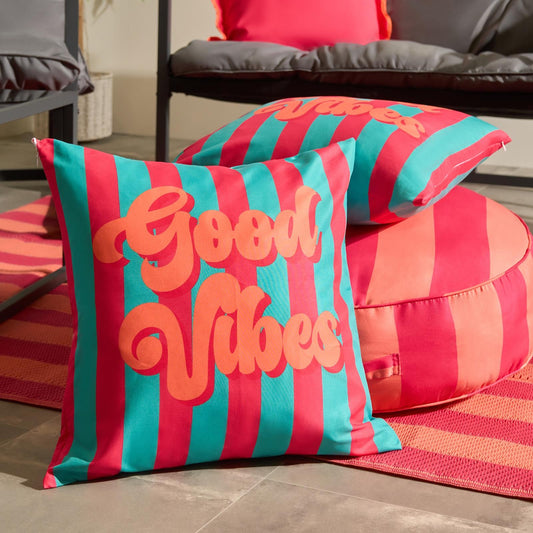OHS Slogan Garden Cushion Covers 2 Pack Water Resistant Outdoor - Good Vibes