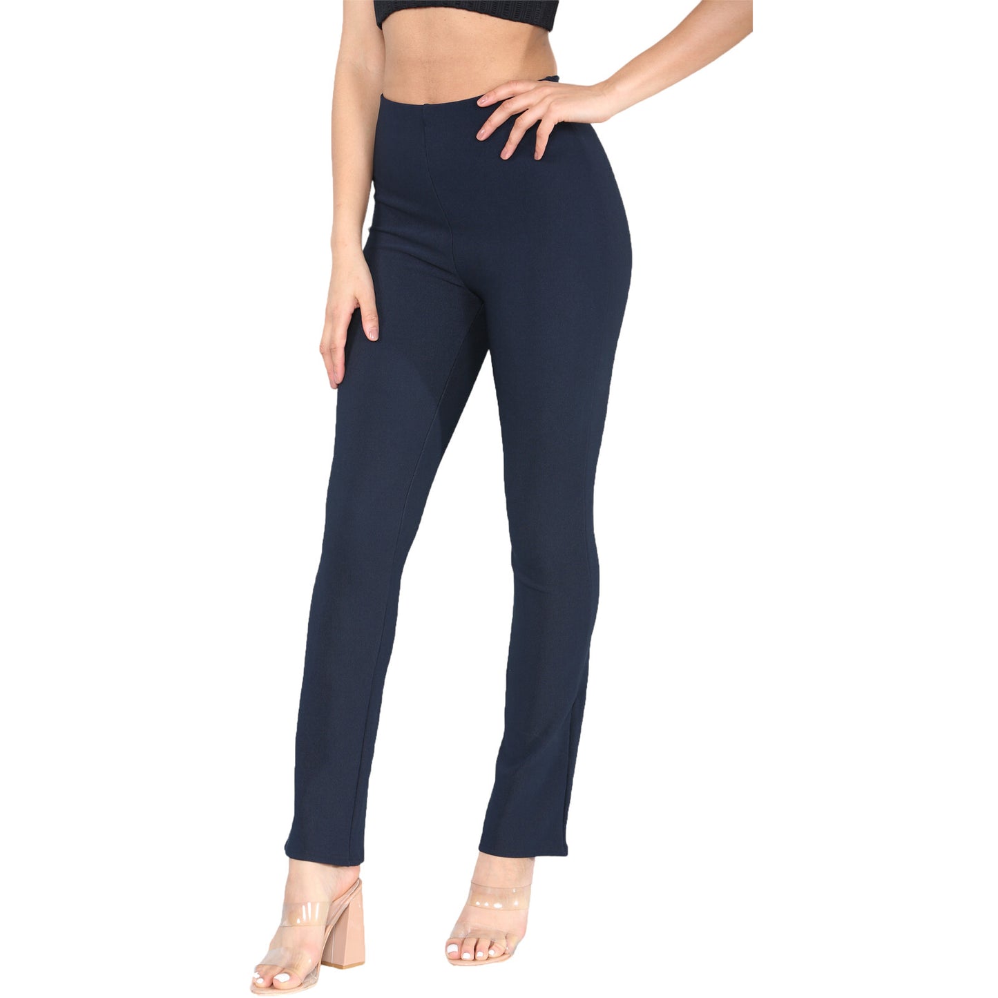 PACK OF 2 WOMENS BOOTLEG TROUSERS LADIES ELASTICATED WAIST RIBBED PANTS BOTTOMS