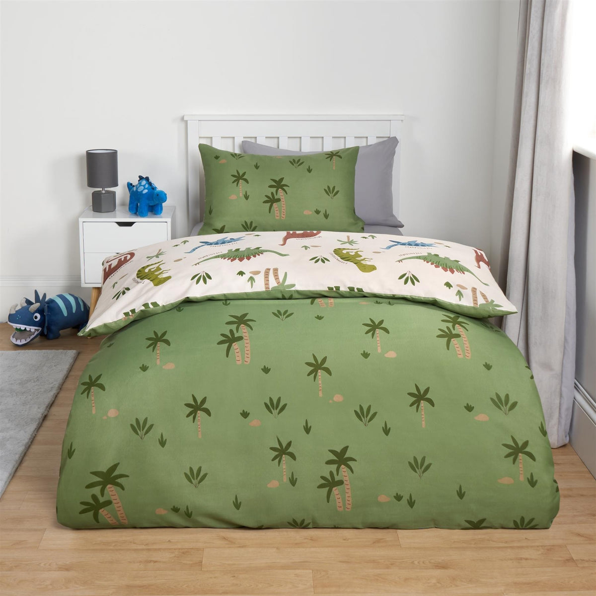 Dino Duvet Cover Bedding Set Reversible with Pillowcase Quilt Junior Single