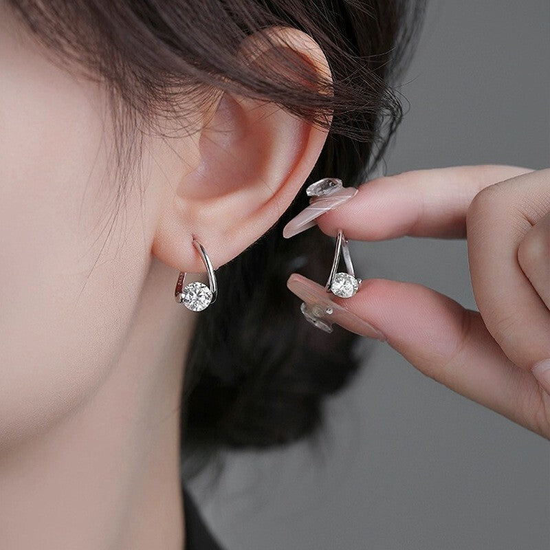 925 Sterling Silver Elegant Crystal Hoop Earrings Women Girls Jewellery Gift