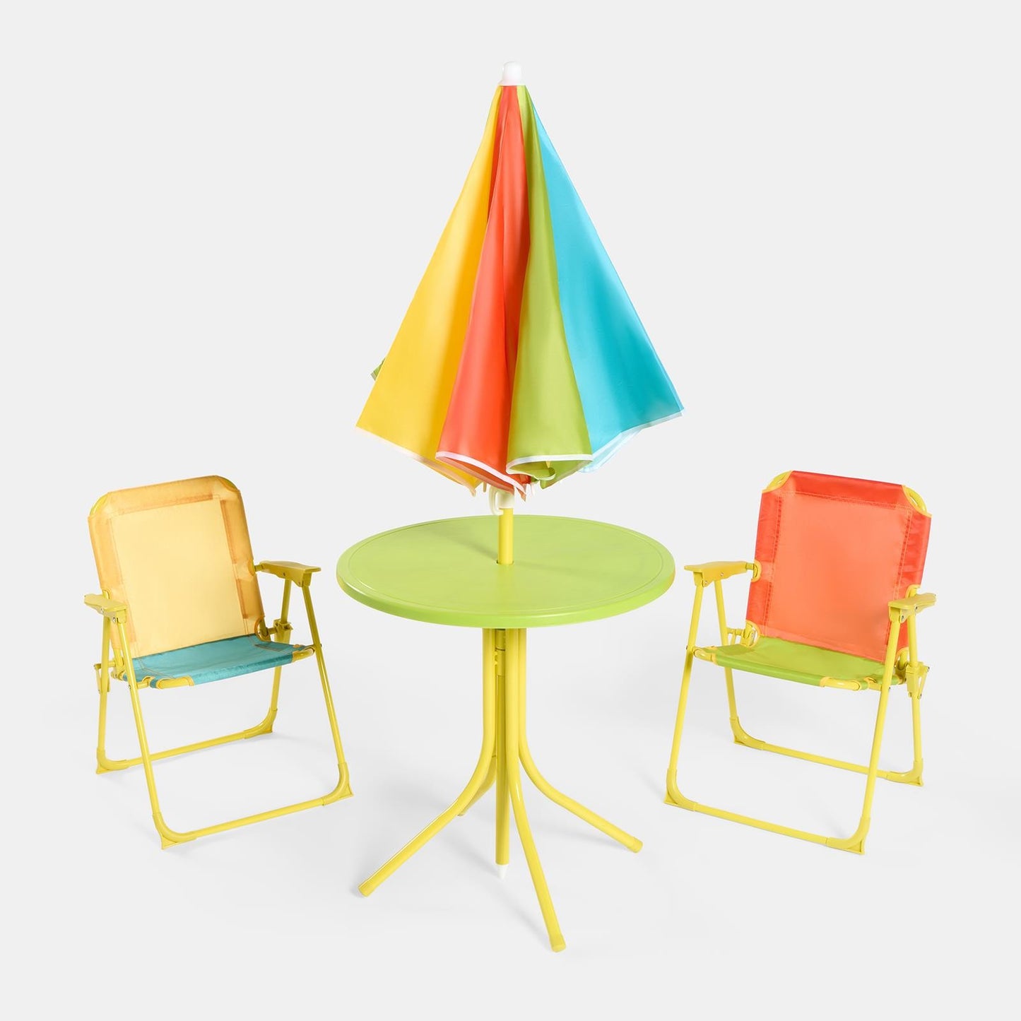 OHS Kids Folding Bistro Set Colour Block Table Chair Seat with Parasol Garden