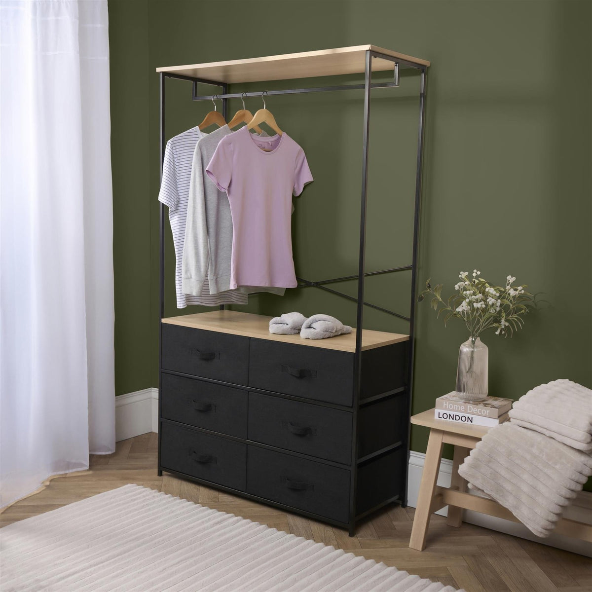 Cabinet Rail Wardrobe Open Home 6 Drawer Coat Hanger Storage Clothes Organiser