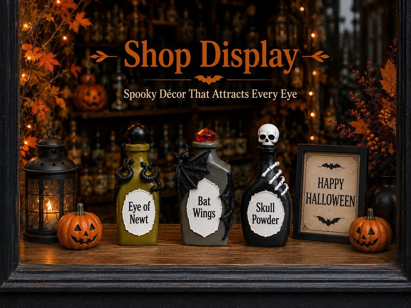 Halloween Decorations Set of 3 Spooky Potion Bottles Hand Painted 15cm Indoor