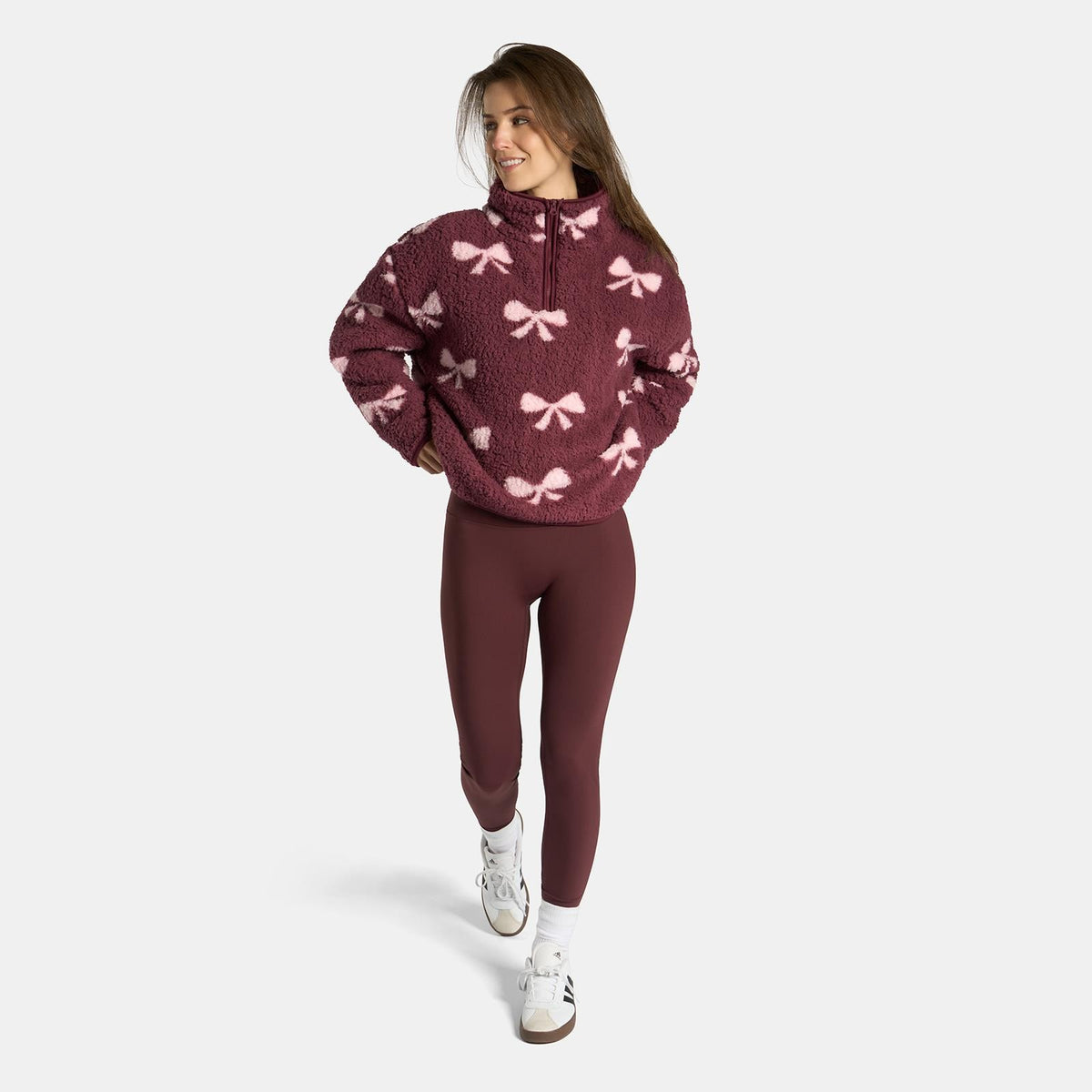 OHS Bows Half Zip Hoodie Teddy Fleece Winter Thermal Jumper Pullover Sweatshirt