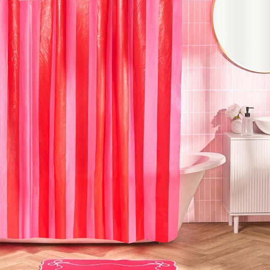 OHS Striped Shower Curtain with 12 Hooks Mould Proof Bathtub Curtains