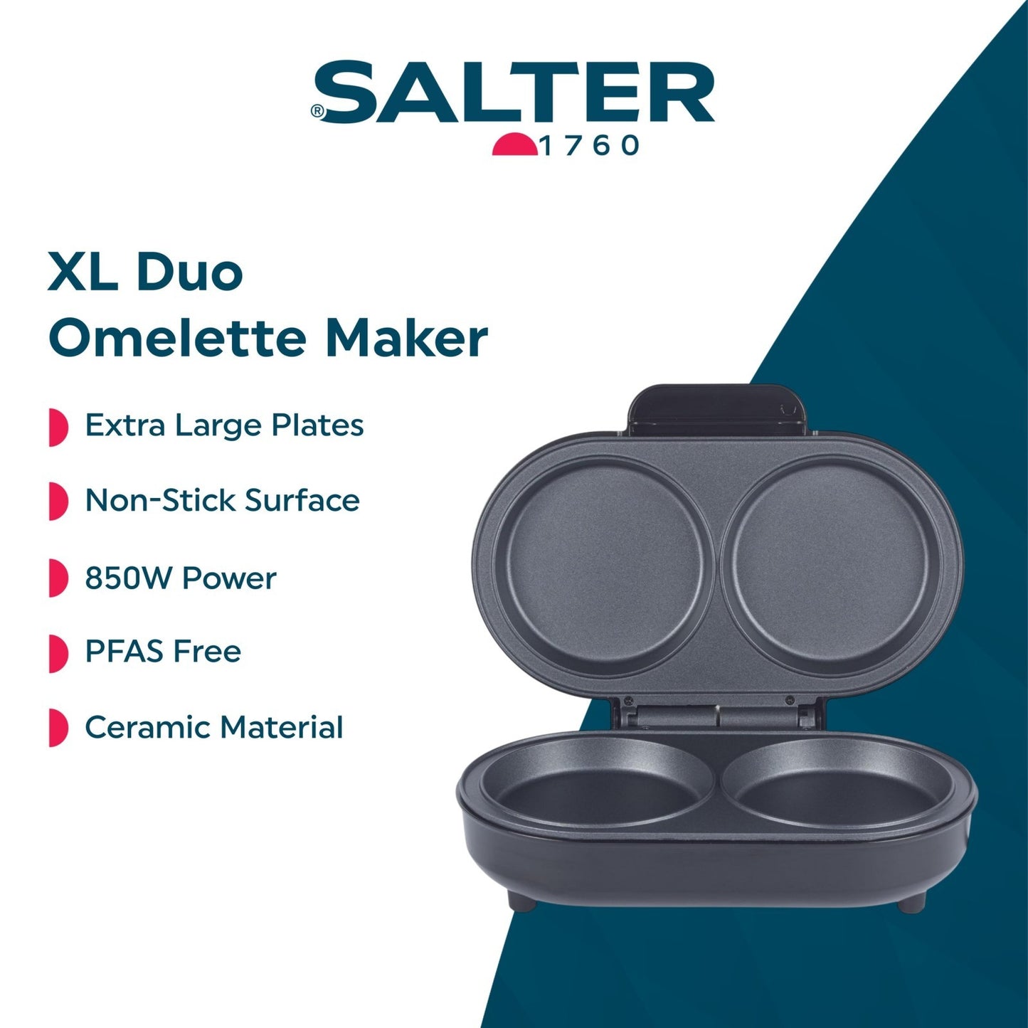 Salter Kuro XL Duo Omelette Maker Non-Stick PFAS-Free Coating Multi-Cooker 850W
