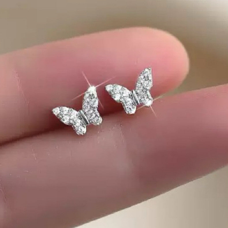 925 Sterling Silver Crystal Butterfly Stud Earrings Jewellery Women Girls Gift