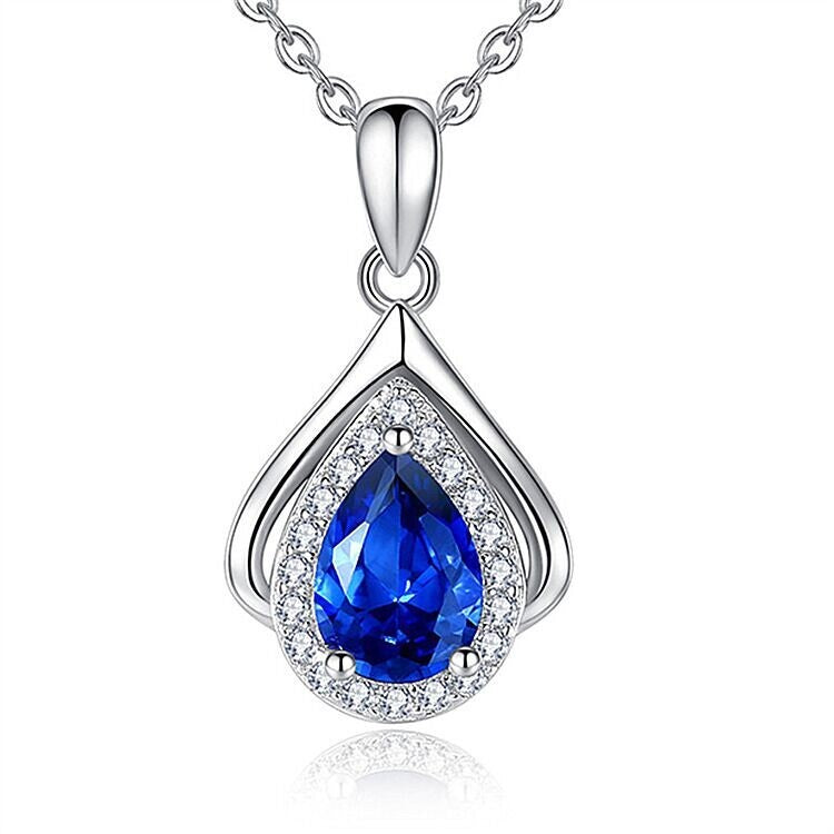 925 Sterling Silver Blue Crystal Heart Ocean Pendant Necklace Womens Jewellery